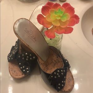 Sbicca Of California Black Silver Leather Cork